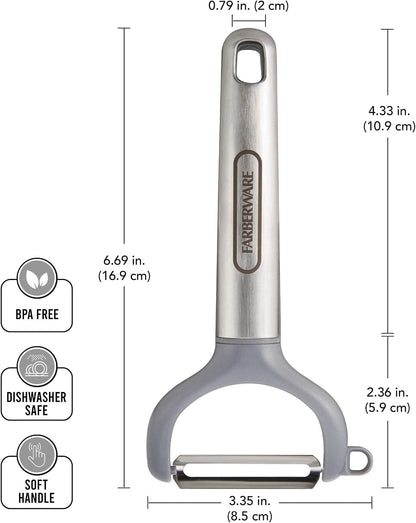 Pro Stainless Steel Manual Can Opener with Soft Ergonomic Handles and Integrated Bottle Opener, Dishwasher Safe, Contemporary Gray, 7.25 Inches