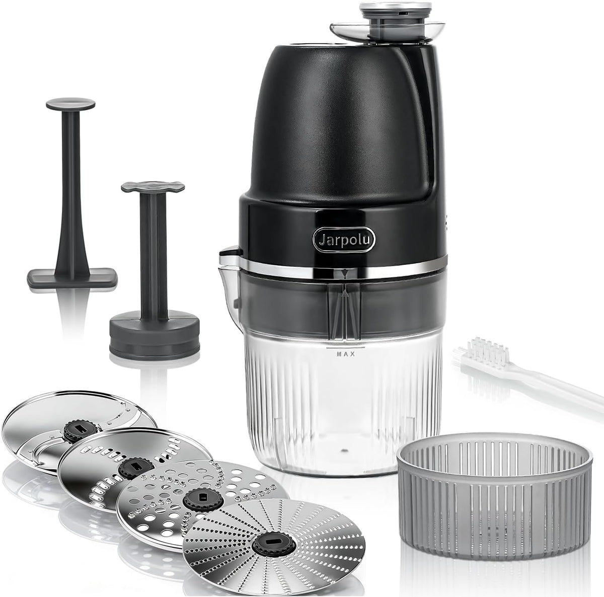 4-Discs Electric Grater, Potato Masher for Creamy Puree, 200W | Home Kitchen Vegetables Chopper, Suitable for Homemade Hash Brown, Spices Veggies Fruits Nuts Biscuits, Black