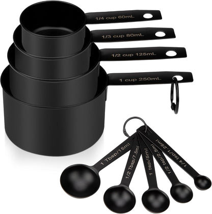 Measuring Cups and Spoons Set of 9, Stainless Steel Measuring cup for Cooking and Baking, Measuring spoons for Dry and Liquid Ingredients (Pink)