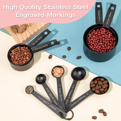 Measuring Cups and Spoons Set of 9, Stainless Steel Measuring cup for Cooking and Baking, Measuring spoons for Dry and Liquid Ingredients (Pink)