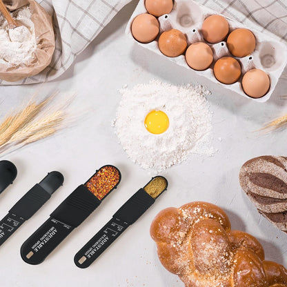 6 Pcs Adjustable Measuring Spoons, Baking Cooking, 2 Sizes, Black