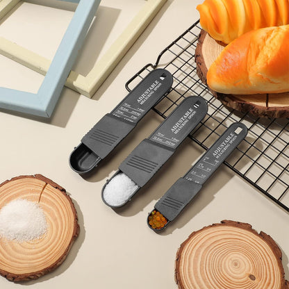 6 Pcs Adjustable Measuring Spoons, Baking Cooking, 2 Sizes, Black