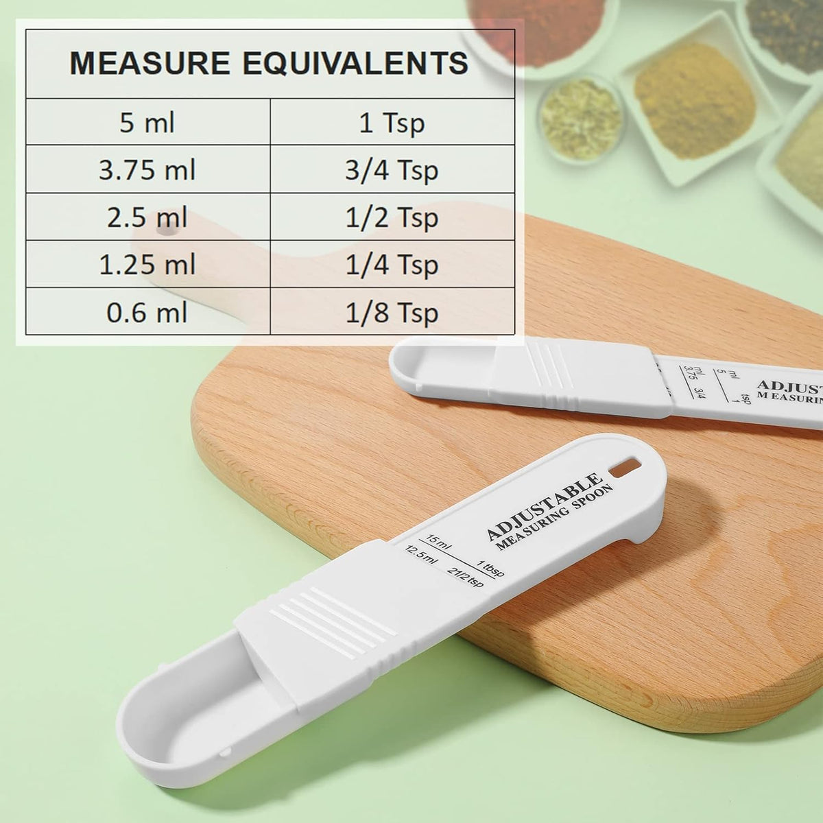 6 Pcs Adjustable Measuring Spoons, Baking Cooking, 2 Sizes, Black