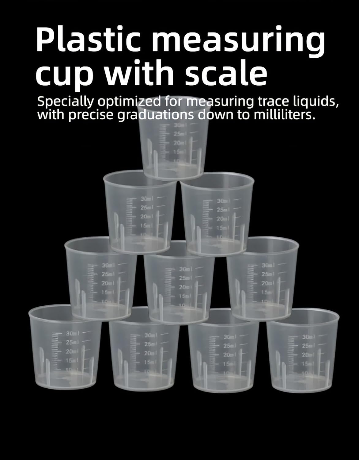 BPA-Free 30ml (1oz) Liquid Measuring Cups (10-Pack) - Mini Plastic Graduated Beakers for Kitchen, Lab, Crafts, Resin - Clear Dual Scale, Accurate safety, Stackable