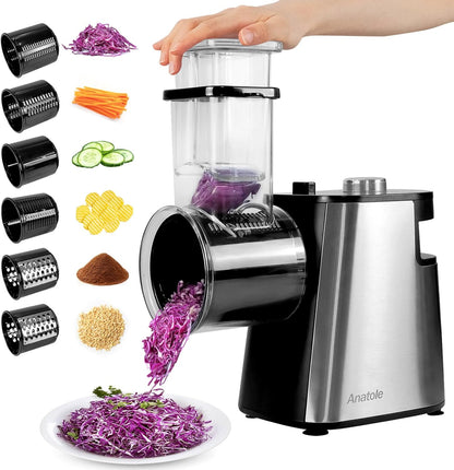 6-In-1 Electric Cheese Grater Rotary Vegetable Shredder Slicer 250W