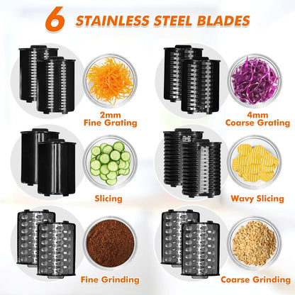 6-In-1 Electric Cheese Grater Rotary Vegetable Shredder Slicer 250W