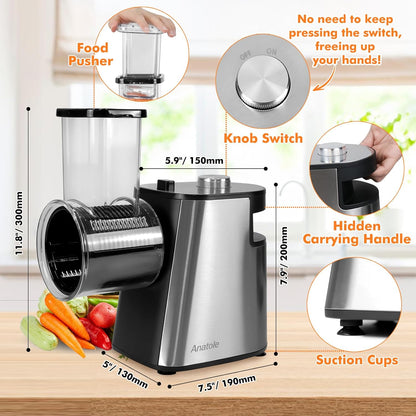 6-In-1 Electric Cheese Grater Rotary Vegetable Shredder Slicer 250W