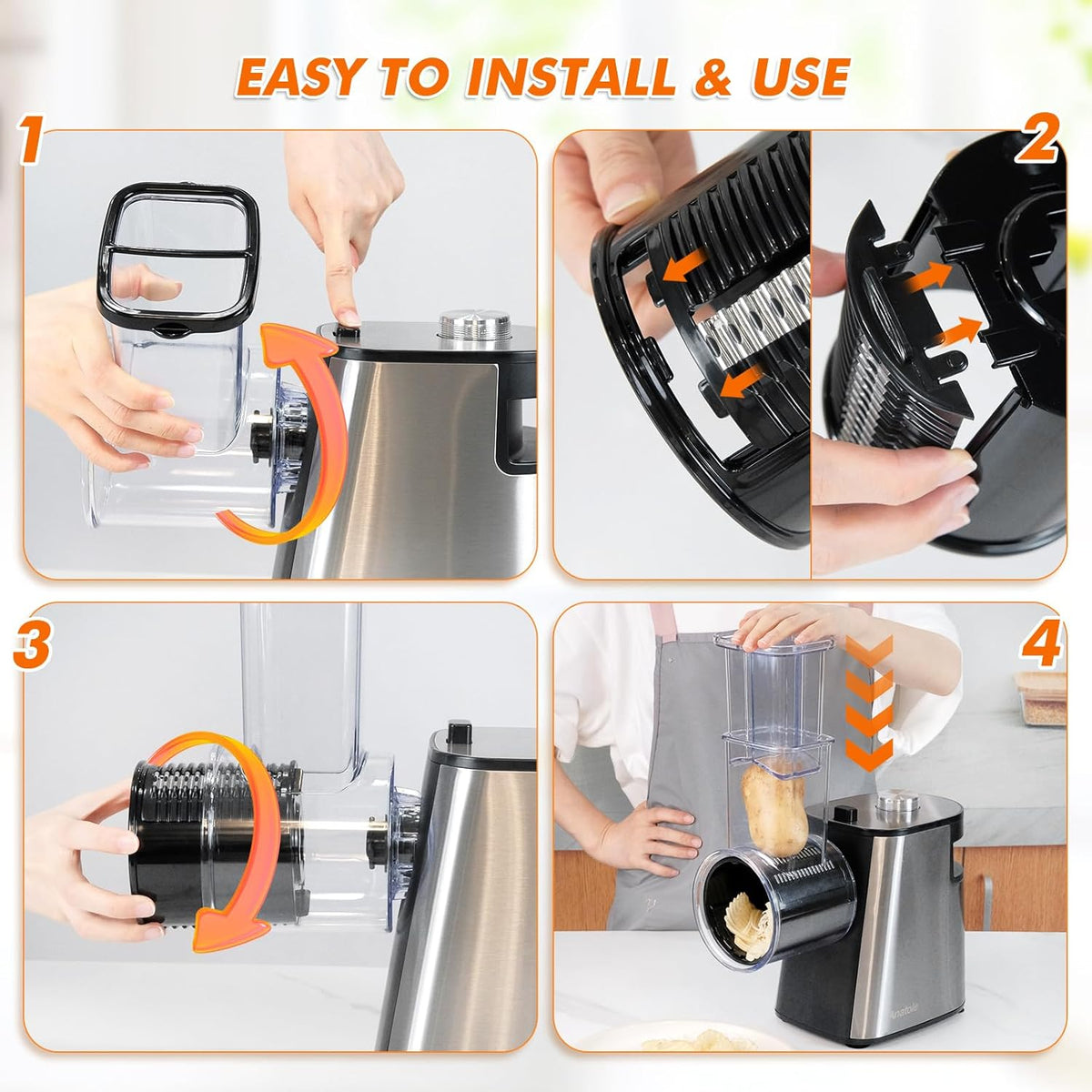 6-In-1 Electric Cheese Grater Rotary Vegetable Shredder Slicer 250W
