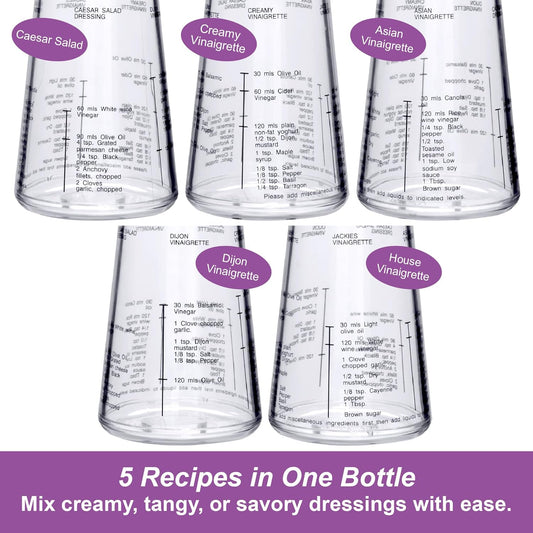 Acrylic Salad Dressing Mixer with Stirring Blade and Built-In Recipe (12 oz), Plastic Vinaigrette Shaker Bottle, BPA-Free, Dishwasher-Safe, Easy to Measure, Mix, Serve, and Store