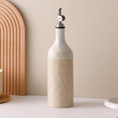 Olive Oil Dispenser Bottle for Kitchen, 23 Oz Ceramic Oil Dispenser | with Gravity Automatic Spout, for Olive Oil, Evoo, Vinegar, Soy Sauce, Coffee Syrups, Oil (Brown White)