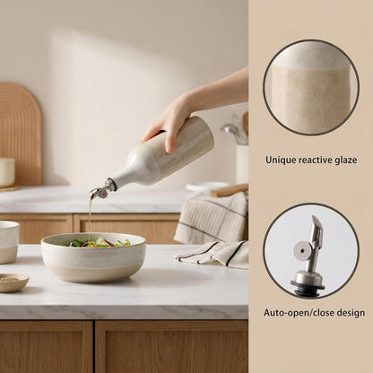 Olive Oil Dispenser Bottle for Kitchen, 23 Oz Ceramic Oil Dispenser | with Gravity Automatic Spout, for Olive Oil, Evoo, Vinegar, Soy Sauce, Coffee Syrups, Oil (Brown White)
