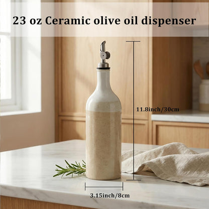 Olive Oil Dispenser Bottle for Kitchen, 23 Oz Ceramic Oil Dispenser | with Gravity Automatic Spout, for Olive Oil, Evoo, Vinegar, Soy Sauce, Coffee Syrups, Oil (Brown White)