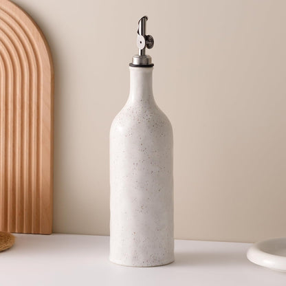 Olive Oil Dispenser Bottle for Kitchen, 23 Oz Ceramic Oil Dispenser | with Gravity Automatic Spout, for Olive Oil, Evoo, Vinegar, Soy Sauce, Coffee Syrups, Oil (Brown White)