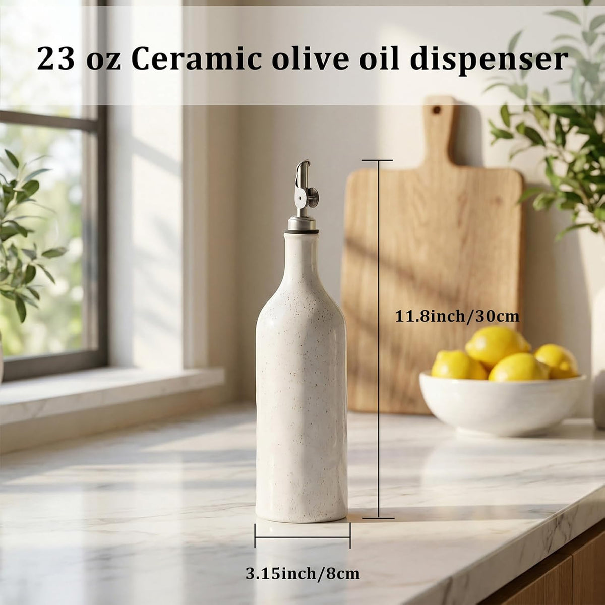 Olive Oil Dispenser Bottle for Kitchen, 23 Oz Ceramic Oil Dispenser | with Gravity Automatic Spout, for Olive Oil, Evoo, Vinegar, Soy Sauce, Coffee Syrups, Oil (Brown White)