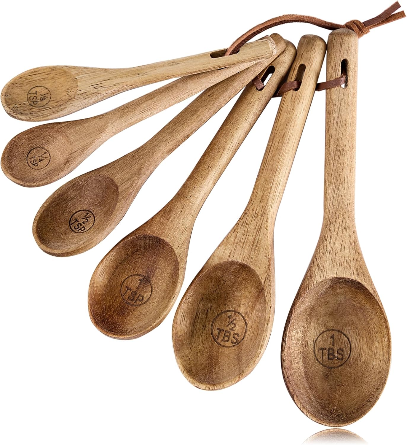 6pcs Measuring Spoons Set, Natural Acacia Wood, Tablespoon Teaspoon | 1/8 tsp, 1/4 tsp, 1/2 tsp, 1 tsp, 1/2 tbsp & 1 tbsp, Rustic Measuring Spoons, Measuring Dry Ingredients
