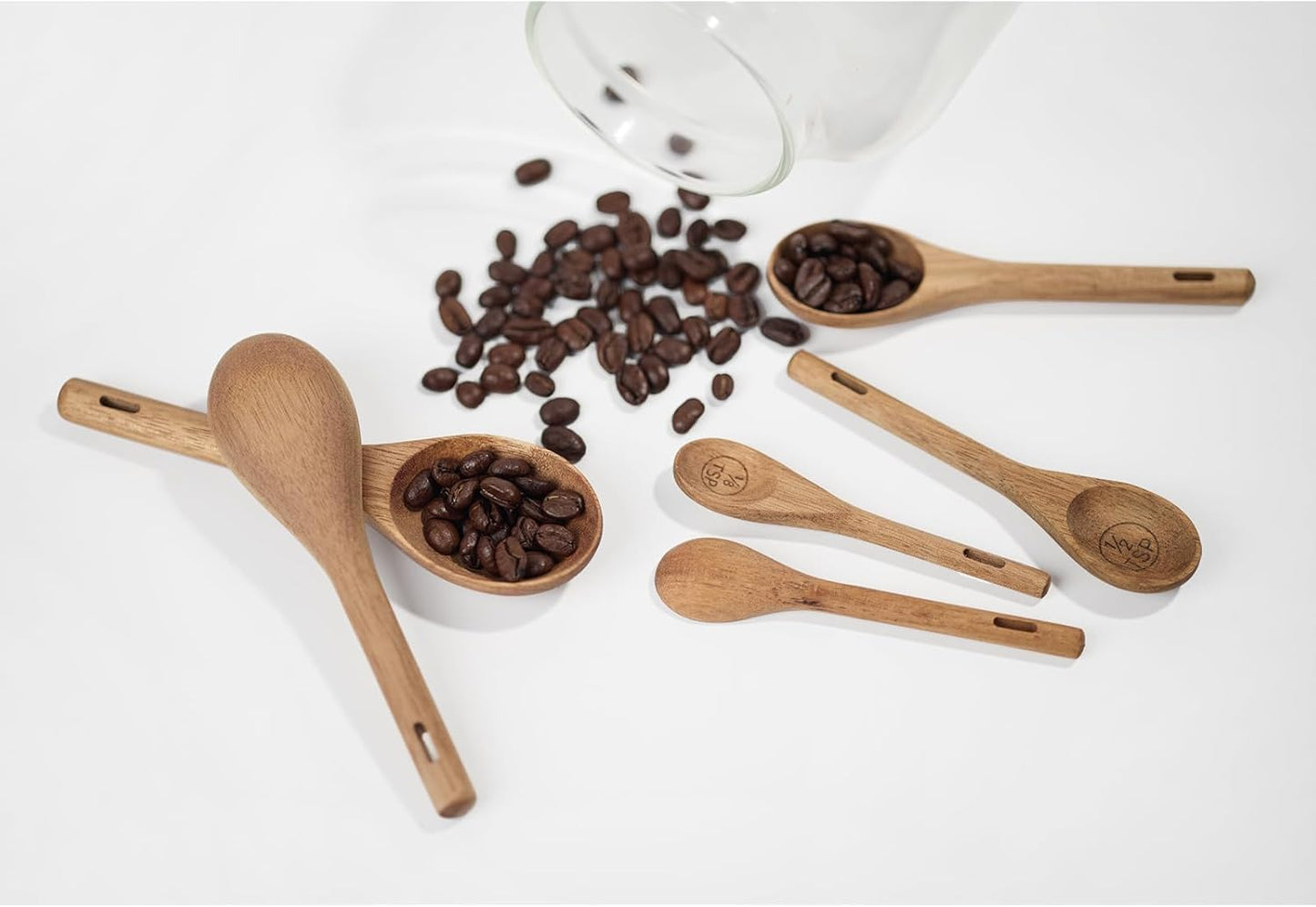 6pcs Measuring Spoons Set, Natural Acacia Wood, Tablespoon Teaspoon | 1/8 tsp, 1/4 tsp, 1/2 tsp, 1 tsp, 1/2 tbsp & 1 tbsp, Rustic Measuring Spoons, Measuring Dry Ingredients