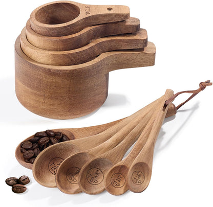 6pcs Measuring Spoons Set, Natural Acacia Wood, Tablespoon Teaspoon | 1/8 tsp, 1/4 tsp, 1/2 tsp, 1 tsp, 1/2 tbsp & 1 tbsp, Rustic Measuring Spoons, Measuring Dry Ingredients