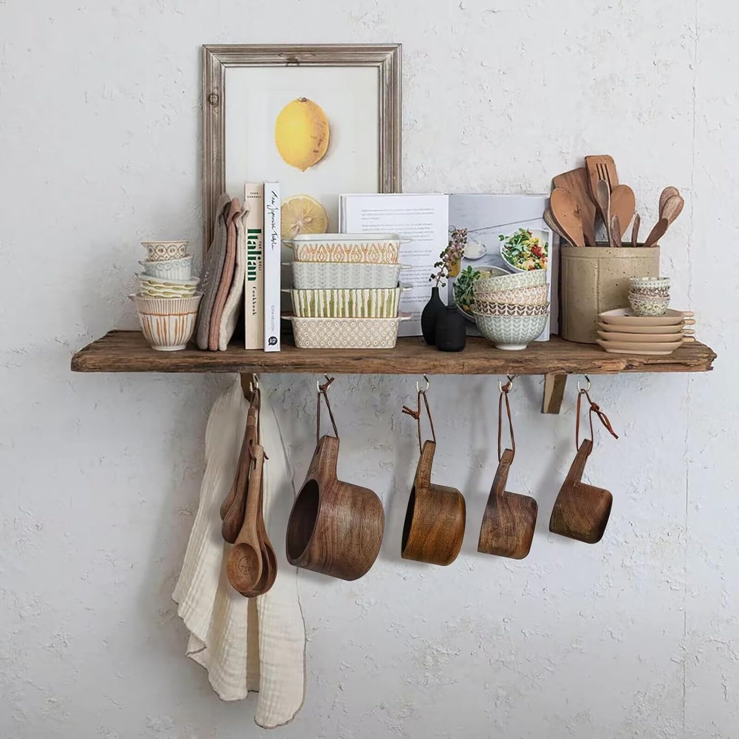 6pcs Measuring Spoons Set, Natural Acacia Wood, Tablespoon Teaspoon | 1/8 tsp, 1/4 tsp, 1/2 tsp, 1 tsp, 1/2 tbsp & 1 tbsp, Rustic Measuring Spoons, Measuring Dry Ingredients
