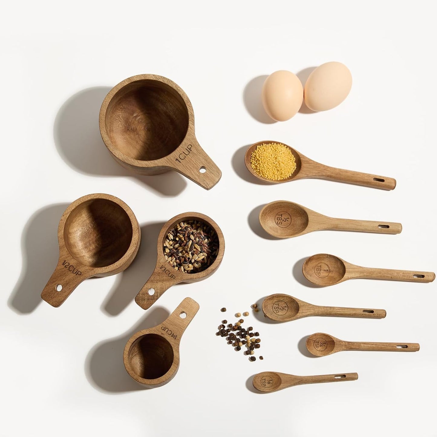 6pcs Measuring Spoons Set, Natural Acacia Wood, Tablespoon Teaspoon | 1/8 tsp, 1/4 tsp, 1/2 tsp, 1 tsp, 1/2 tbsp & 1 tbsp, Rustic Measuring Spoons, Measuring Dry Ingredients