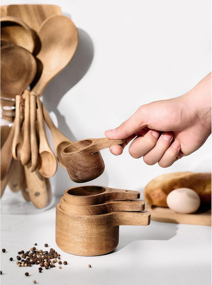 6pcs Measuring Spoons Set, Natural Acacia Wood, Tablespoon Teaspoon | 1/8 tsp, 1/4 tsp, 1/2 tsp, 1 tsp, 1/2 tbsp & 1 tbsp, Rustic Measuring Spoons, Measuring Dry Ingredients