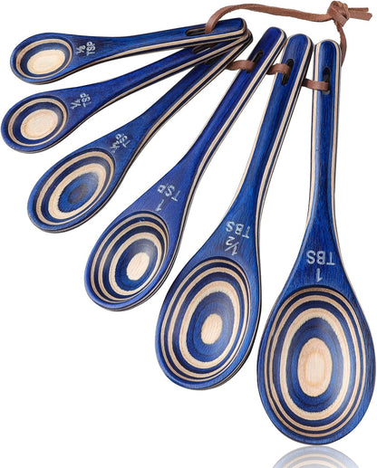 6pcs Measuring Spoons Set, Natural Acacia Wood, Tablespoon Teaspoon | 1/8 tsp, 1/4 tsp, 1/2 tsp, 1 tsp, 1/2 tbsp & 1 tbsp, Rustic Measuring Spoons, Measuring Dry Ingredients