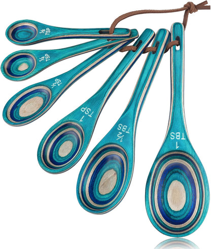 6pcs Measuring Spoons Set, Natural Acacia Wood, Tablespoon Teaspoon | 1/8 tsp, 1/4 tsp, 1/2 tsp, 1 tsp, 1/2 tbsp & 1 tbsp, Rustic Measuring Spoons, Measuring Dry Ingredients