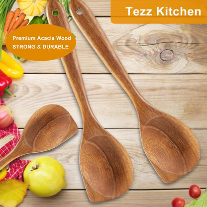 2 Pack Wooden Spurtle for Sourdough Starter, Mixing, Reaching Bottom of Jar, Dough Whisk, Long Handle Jar Spatula, Spurtles Kitchen Tools Teak Wood Kitchen Utensils kit for Baking, Cooking