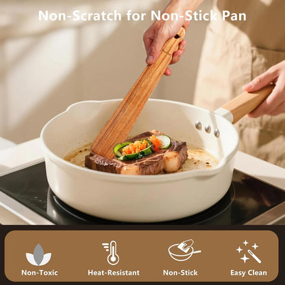 2 Pack Wooden Spurtle for Sourdough Starter, Mixing, Reaching Bottom of Jar, Dough Whisk, Long Handle Jar Spatula, Spurtles Kitchen Tools Teak Wood Kitchen Utensils kit for Baking, Cooking