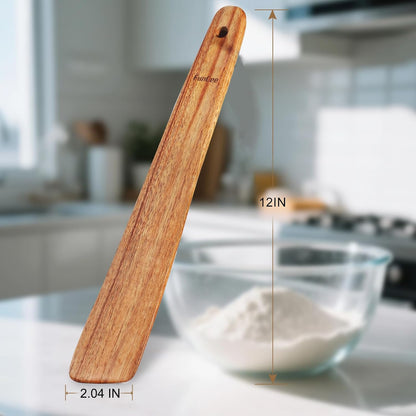 2 Pack Wooden Spurtle for Sourdough Starter, Mixing, Reaching Bottom of Jar, Dough Whisk, Long Handle Jar Spatula, Spurtles Kitchen Tools Teak Wood Kitchen Utensils kit for Baking, Cooking