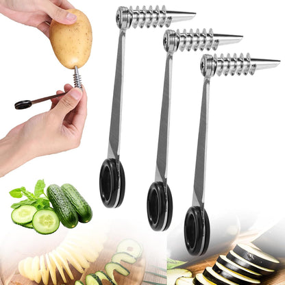 3pcs Spiral Cutter Knives, Stainless Steel Durable Manual Spiral Screw Slicer Practical Kitchen Gadgets Suitable for Fruits Potatoes Cucumbers Carrots