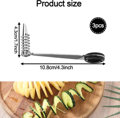 3pcs Spiral Cutter Knives, Stainless Steel Durable Manual Spiral Screw Slicer Practical Kitchen Gadgets Suitable for Fruits Potatoes Cucumbers Carrots