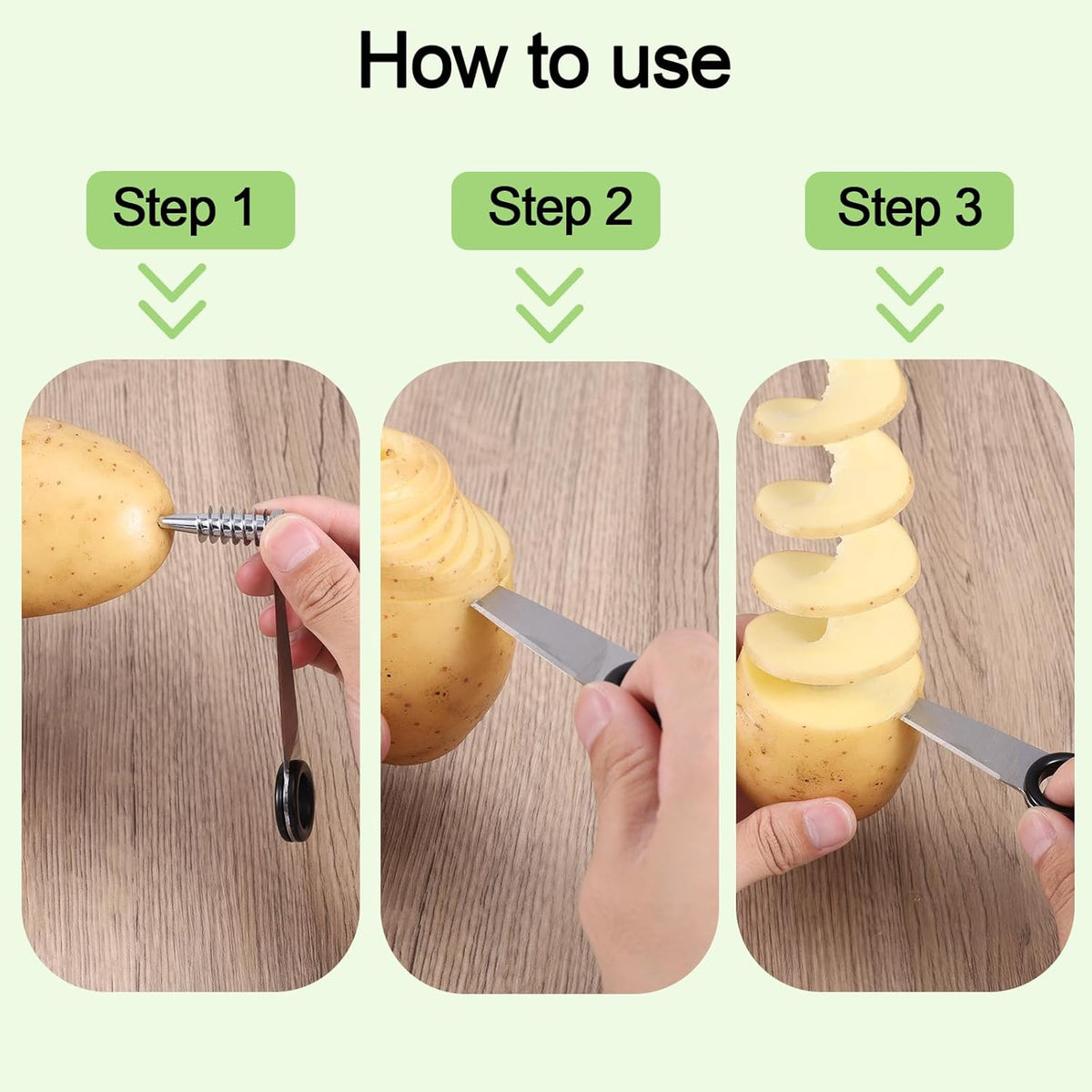 3pcs Spiral Cutter Knives, Stainless Steel Durable Manual Spiral Screw Slicer Practical Kitchen Gadgets Suitable for Fruits Potatoes Cucumbers Carrots