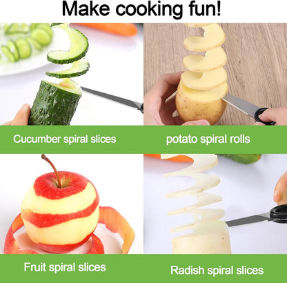 3pcs Spiral Cutter Knives, Stainless Steel Durable Manual Spiral Screw Slicer Practical Kitchen Gadgets Suitable for Fruits Potatoes Cucumbers Carrots