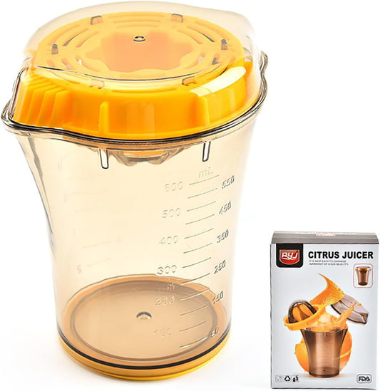 Manual Citrus Juicer Cup, Citrus Squeeze Cup with Strainer, Portable Hand Fruit Squeezer with Lid, Mini Lemon Orange Juice Extractor, Clear Juice Cup for Travel, Camping, Home Kitchen, 600ml/20oz