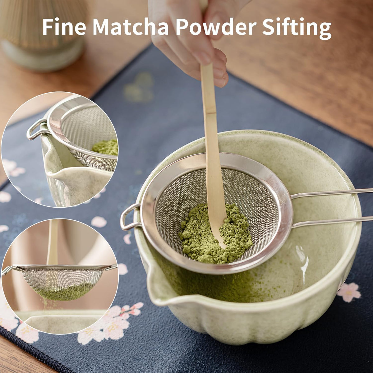 8 Pcs Matcha Whisk Set - Matcha Set with Ceramic Bowl, Bamboo Whisk & Holder, Scoop, Sifter, Measuring Spoon, Scoop Rest & Tea Towel, Complete Gift Kit for Beginners & Tea Lovers