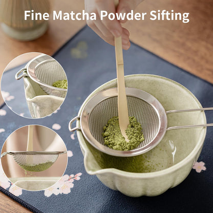 8 Pcs Matcha Whisk Set - Matcha Set with Ceramic Bowl, Bamboo Whisk & Holder, Scoop, Sifter, Measuring Spoon, Scoop Rest & Tea Towel, Complete Gift Kit for Beginners & Tea Lovers