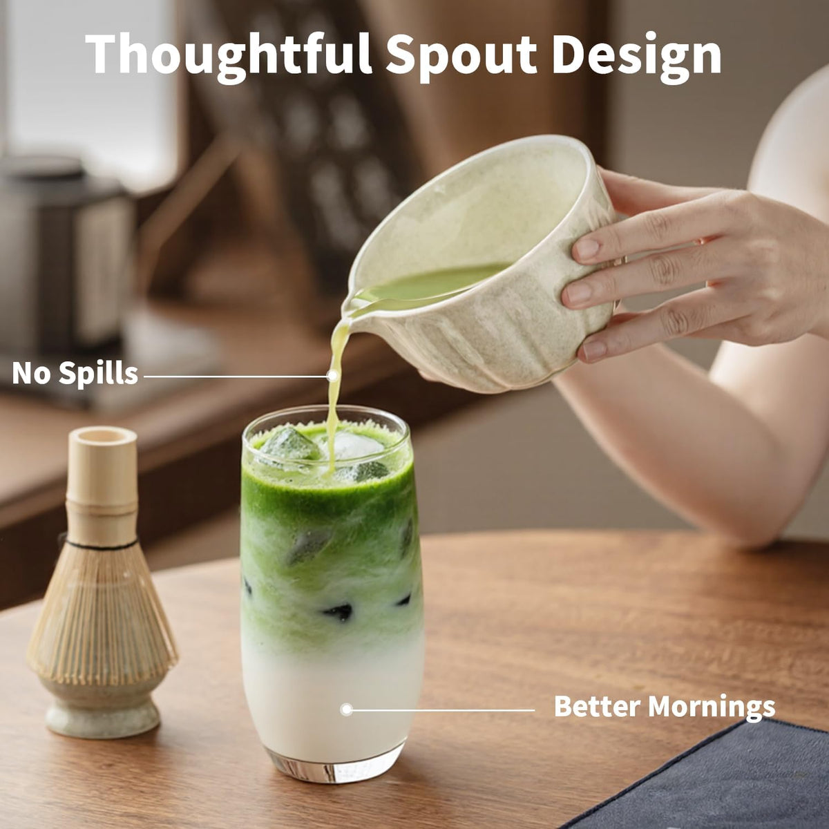 8 Pcs Matcha Whisk Set - Matcha Set with Ceramic Bowl, Bamboo Whisk & Holder, Scoop, Sifter, Measuring Spoon, Scoop Rest & Tea Towel, Complete Gift Kit for Beginners & Tea Lovers
