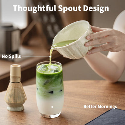 8 Pcs Matcha Whisk Set - Matcha Set with Ceramic Bowl, Bamboo Whisk & Holder, Scoop, Sifter, Measuring Spoon, Scoop Rest & Tea Towel, Complete Gift Kit for Beginners & Tea Lovers