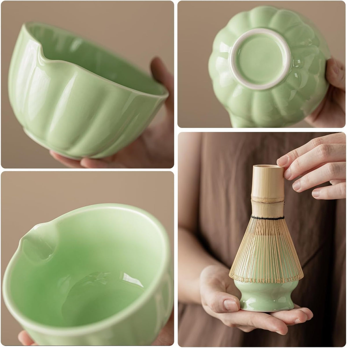 8 Pcs Matcha Whisk Set - Matcha Set with Ceramic Bowl, Bamboo Whisk & Holder, Scoop, Sifter, Measuring Spoon, Scoop Rest & Tea Towel, Complete Gift Kit for Beginners & Tea Lovers