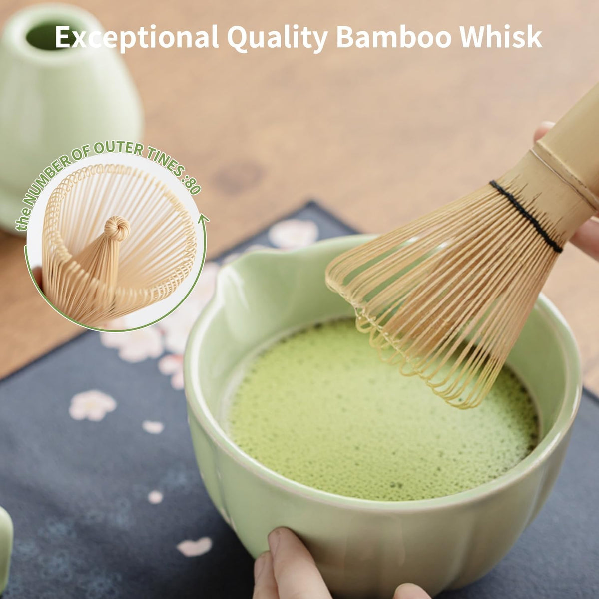 8 Pcs Matcha Whisk Set - Matcha Set with Ceramic Bowl, Bamboo Whisk & Holder, Scoop, Sifter, Measuring Spoon, Scoop Rest & Tea Towel, Complete Gift Kit for Beginners & Tea Lovers