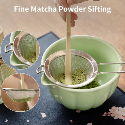 8 Pcs Matcha Whisk Set - Matcha Set with Ceramic Bowl, Bamboo Whisk & Holder, Scoop, Sifter, Measuring Spoon, Scoop Rest & Tea Towel, Complete Gift Kit for Beginners & Tea Lovers