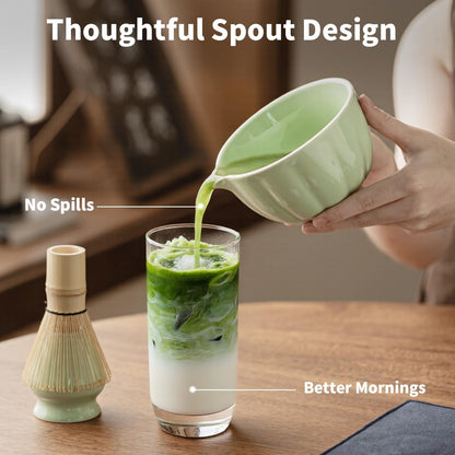 8 Pcs Matcha Whisk Set - Matcha Set with Ceramic Bowl, Bamboo Whisk & Holder, Scoop, Sifter, Measuring Spoon, Scoop Rest & Tea Towel, Complete Gift Kit for Beginners & Tea Lovers