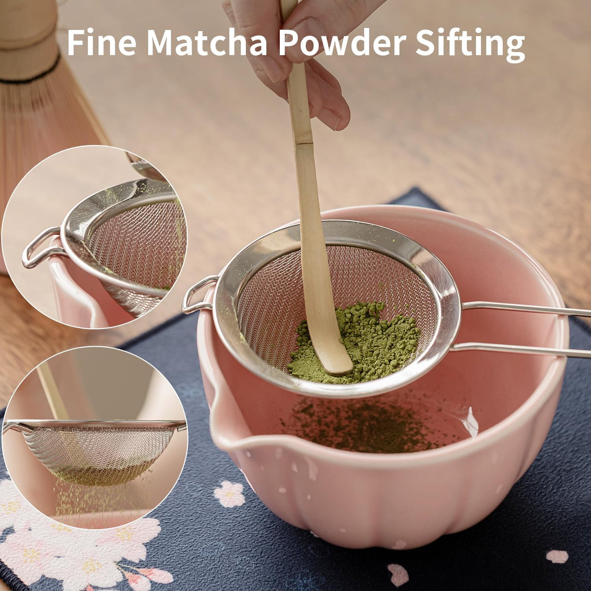 8 Pcs Matcha Whisk Set - Matcha Set with Ceramic Bowl, Bamboo Whisk & Holder, Scoop, Sifter, Measuring Spoon, Scoop Rest & Tea Towel, Complete Gift Kit for Beginners & Tea Lovers