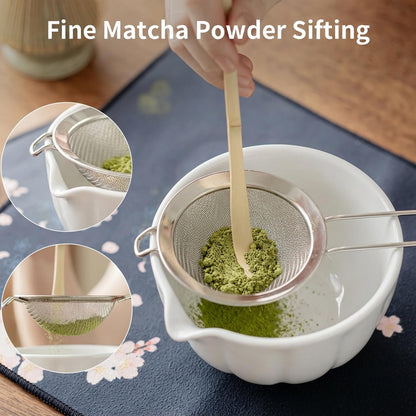 8 Pcs Matcha Whisk Set - Matcha Set with Ceramic Bowl, Bamboo Whisk & Holder, Scoop, Sifter, Measuring Spoon, Scoop Rest & Tea Towel, Complete Gift Kit for Beginners & Tea Lovers