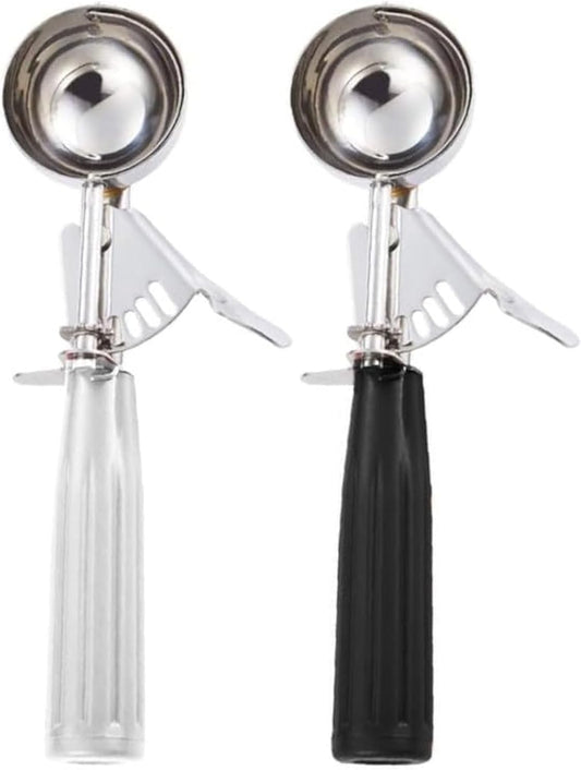 #24 Ice Cream Disher Scoop, Stainless Steel, Black/Gray, 2-Pack | Stainless steel 2.7 Tbsp scoop has a reinforced trigger and non-slip handle; dishwasher-safe for ice cream, dough and more.