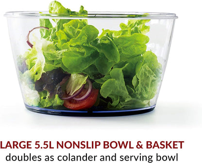Large Salad Spinner with Lid – Lettuce Washer and Vegetable Dryer – Fruit Cleaner & Serving Bowl – Easy Spin, Quick Brake, BPA-Free