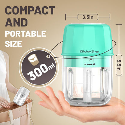 Electric Garlic Chopper, 300ML Portable Cordless Mini Food Processor, Rechargeable Vegetable Chopper Blender for Nuts Chili Onion Minced Meat and Spices (Green)
