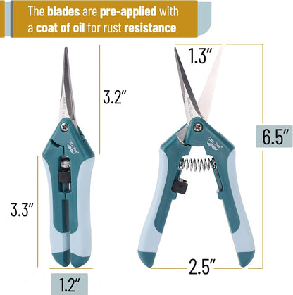 Gardening Scissors, 6.5 Inch | Pruning Shears for Gardening with Straight Stainless Steel Blade, Garden Shears, Garden Clippers Handheld, Plant Shears