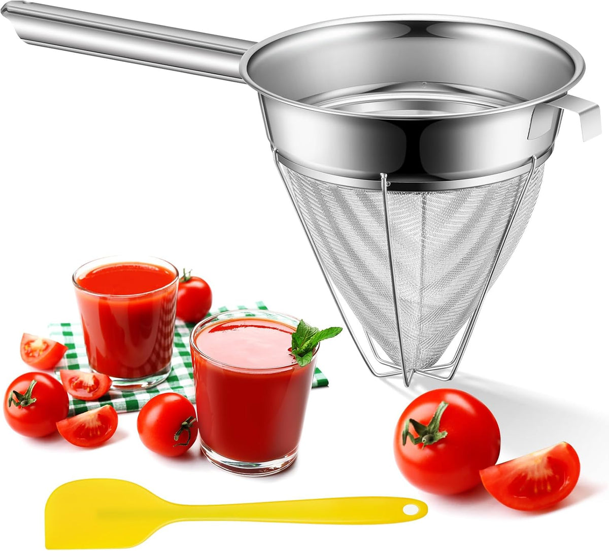 8"Chinois Fine Mesh Strainer Set with Handle and Rubber Pestle