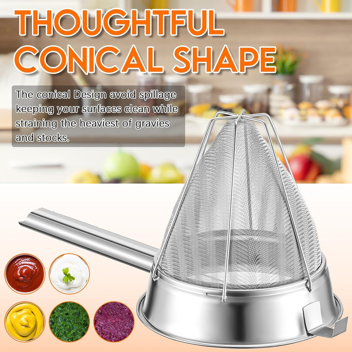 8"Chinois Fine Mesh Strainer Set with Handle and Rubber Pestle